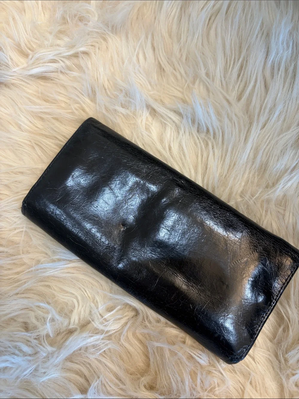 HOBO Black Leather Frame Wallet with Gold-Tone Trim